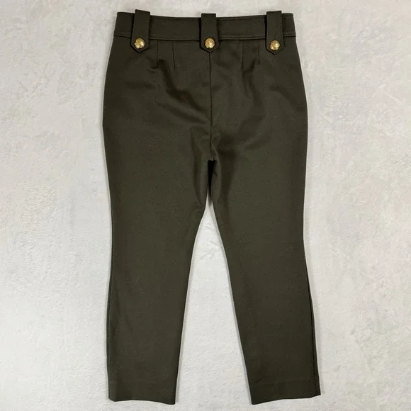WHBM Jolie Straight Luxe Stretch Pants Size 8 Olive Green Gold Button Sailor - Picture 5 of 16